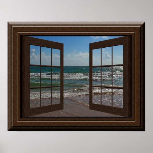 Faux Window Aquamarine Waves Ocean Scene Tranquil Poster (Voorkant)