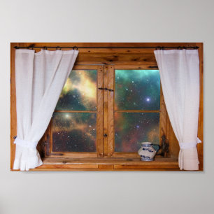 Faux Window Galaxy Space Fantasy Stars Uitzicht Poster