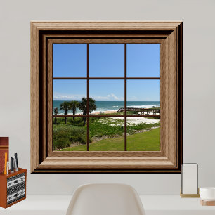 Faux Window Ocean Uitzicht Palm Beach Tropices Poster
