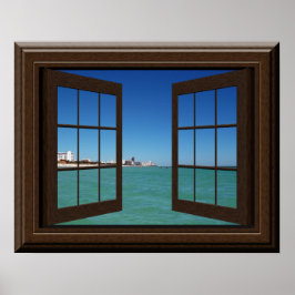 Faux Window Poster Aquamarine Ocean Scene Tranquil