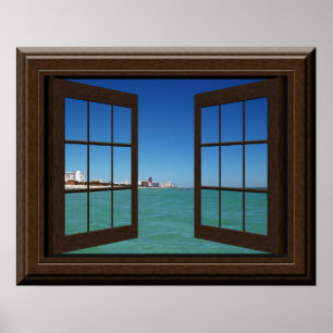 Faux Window Poster Aquamarine Ocean Scene Tranquil