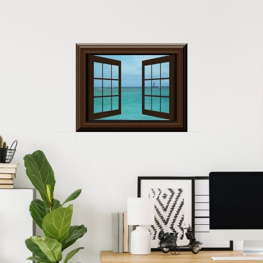 Faux Window Poster Aquamarine Ocean Scene Tranquil (Thuiskantoor)