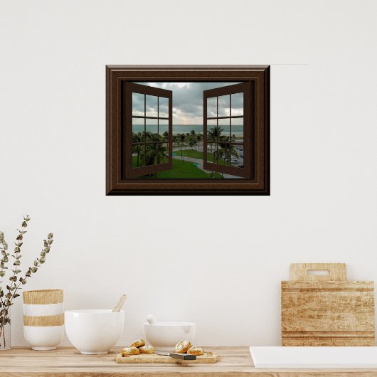 Faux Window Poster Peaceful Ocean Scene Tropical (Keuken)