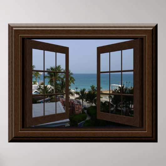 Faux Window Poster Peaceful Ocean Scene Tropical (Voorkant)