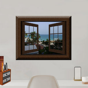 Faux Window Poster Peaceful Ocean Scene Tropical