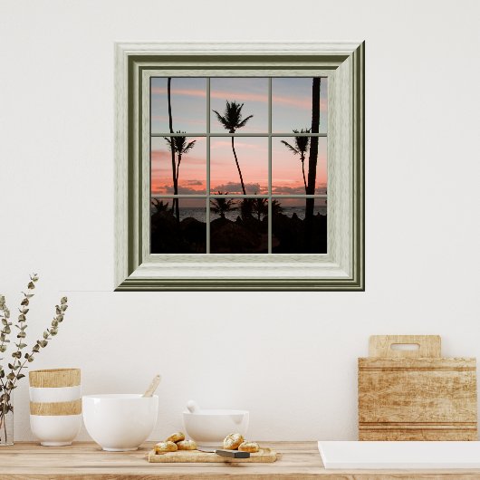 Faux Window Poster Tropical Sunset Relaxing (Keuken)
