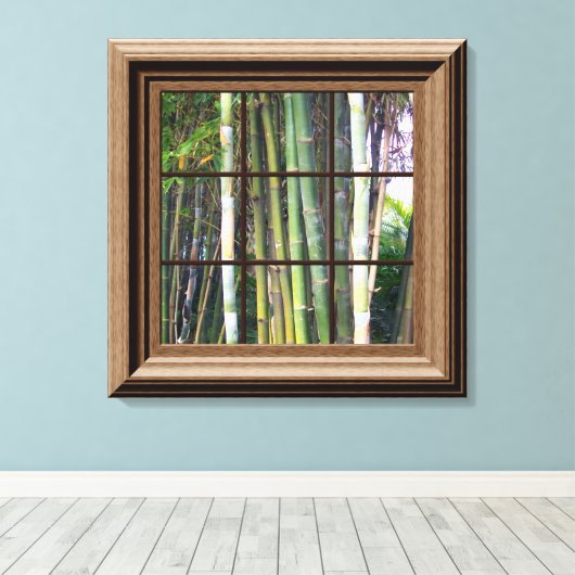 Faux Window Scene Bamboo Uitzicht Canvas Wall Art (Insitu (Houten vloer))