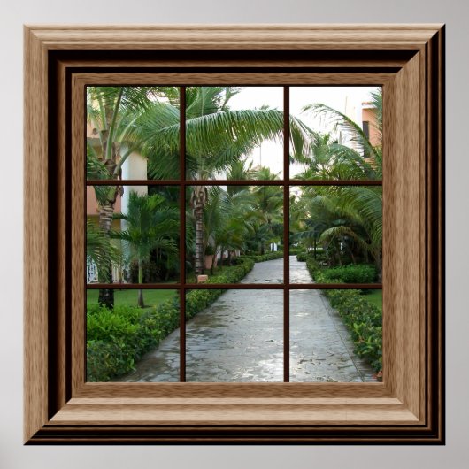 Faux Window Scene Lush Tropical Landscape Uitzicht Poster (Voorkant)