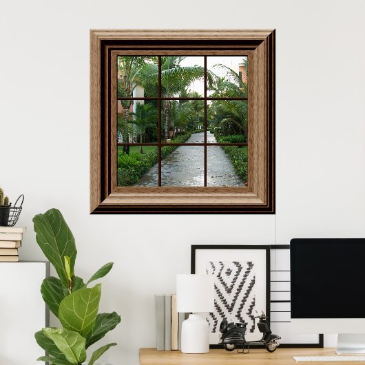 Faux Window Scene Lush Tropical Landscape Uitzicht Poster (Thuiskantoor)
