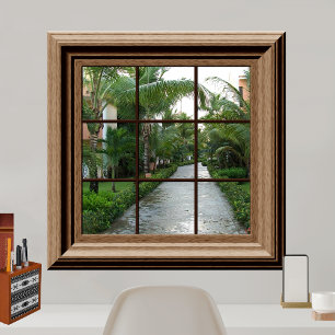 Faux Window Scene Lush Tropical Landscape Uitzicht Poster