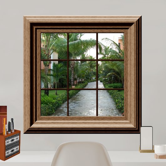 Faux Window Scene Lush Tropical Landscape Uitzicht Poster