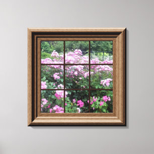 Faux Window Scene Roos Garden Canvas Wall Art