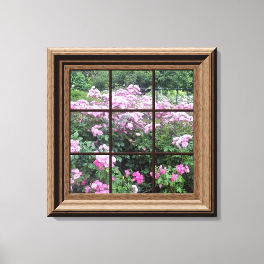Faux Window Scene Roos Garden Canvas Wall Art (Voorkant)