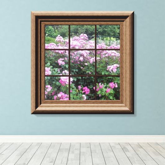Faux Window Scene Roos Garden Canvas Wall Art (Insitu (Houten vloer))