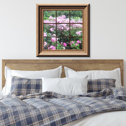 Faux Window Scene Roos Garden Canvas Wall Art Afdruk (Insitu (Slaapkamer))