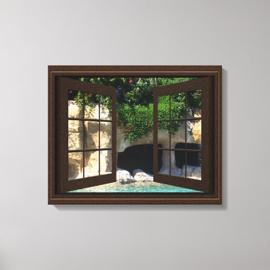 Faux Window Scene Watergrot Vreedzaam Ontspannen Canvas Afdruk (Voorkant)