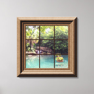 Faux Window Scene Zen Water Garden Peaceful Canvas Afdruk