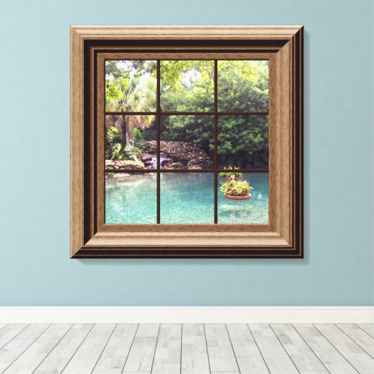 Faux Window Scene Zen Water Garden Peaceful Canvas Afdruk (Insitu (Houten vloer))