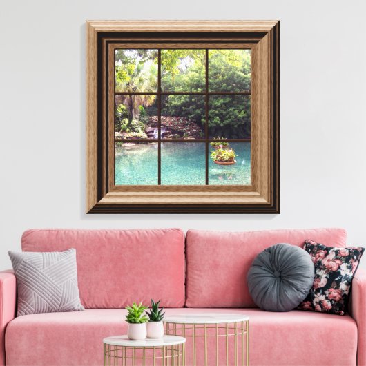 Faux Window Scene Zen Water Garden Peaceful Canvas Afdruk (Insitu (Woonkamer))