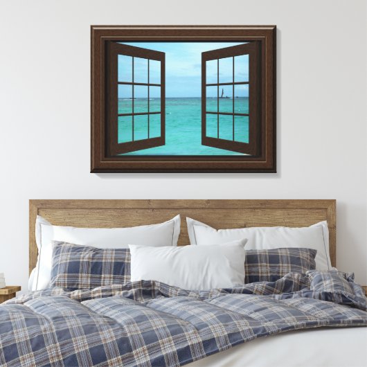 Faux Window Uitzicht Aquamarijn Oceaan Scène Tranq Canvas Afdruk (Insitu (Slaapkamer))