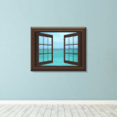 Faux Window Uitzicht Aquamarijn Oceaan Scène Tranq Canvas Afdruk (Insitu (Houten vloer))