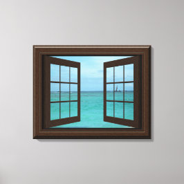 Faux Window Uitzicht Aquamarijn Oceaan Scène Tranq Canvas Afdruk