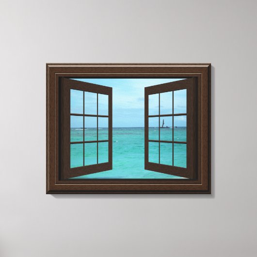 Faux Window Uitzicht Aquamarijn Oceaan Scène Tranq Canvas Afdruk (Voorkant)