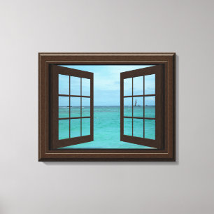 Faux Window Uitzicht Aquamarine Ocean Scene Tranqu Canvas Afdruk