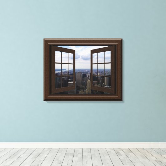 Faux Window Uitzicht Empire State Building NYC Can Canvas Afdruk (Insitu (Houten vloer))
