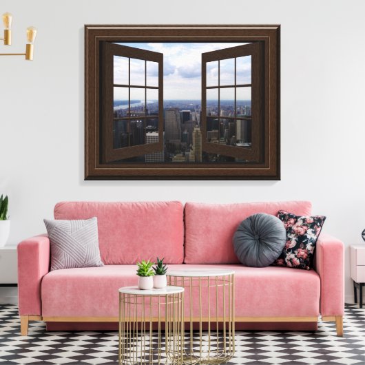 Faux Window Uitzicht Empire State Building NYC Can Canvas Afdruk (Insitu (Woonkamer))