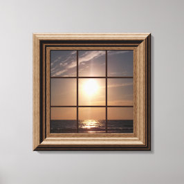 Faux Window Uitzicht Ocean Sunset Canvas Wall Art