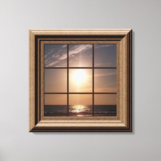 Faux Window Uitzicht Ocean Sunset Canvas Wall Art (Voorkant)