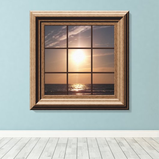 Faux Window Uitzicht Ocean Sunset Canvas Wall Art (Insitu (Houten vloer))