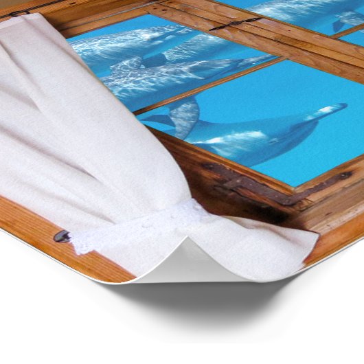 Faux Window Uitzicht onderwater Dolphins Ocean Fun Poster (Hoek)