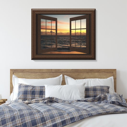 Faux Window Uitzicht Ontspannen Ocean Sunset  Canvas Afdruk (Insitu (Slaapkamer))