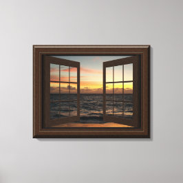 Faux Window Uitzicht Ontspannen Ocean Sunset Canvas Afdruk