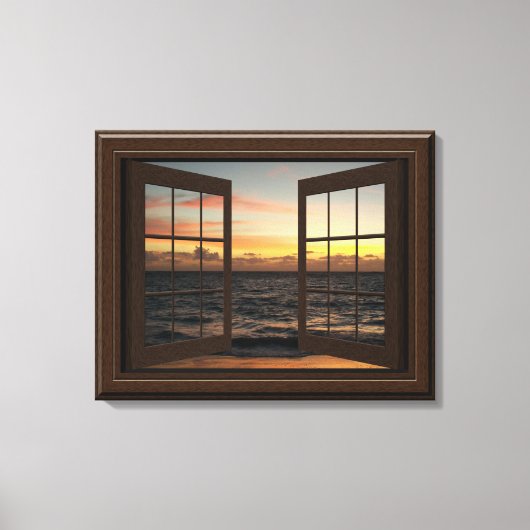 Faux Window Uitzicht Ontspannen Ocean Sunset Canvas Afdruk (Voorkant)