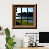 Faux Window Uitzicht Peaceful Landscape Pond Grass Poster (Thuiskantoor)