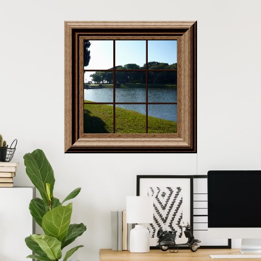 Faux Window Uitzicht Peaceful Landscape Pond Grass Poster (Thuiskantoor)