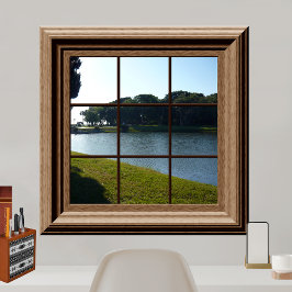 Faux Window Uitzicht Peaceful Landscape Pond Grass Poster