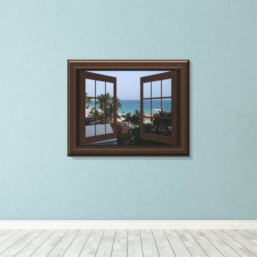 Faux Window Uitzicht Peaceful Ocean Scene Tropical Canvas Afdruk (Insitu (Houten vloer))