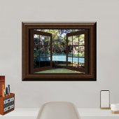 Faux Window Uitzicht Peaceful River Footbridge Zen Poster