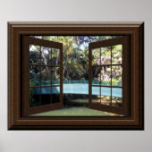 Faux Window Uitzicht Peaceful River Footbridge Zen Poster (Voorkant)