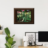 Faux Window Uitzicht Peaceful Roos Garden Relaxing Poster (Thuiskantoor)