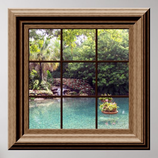 Faux Window Uitzicht Peaceful Water Garden Zen Poster (Voorkant)