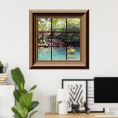 Faux Window Uitzicht Peaceful Water Garden Zen Poster (Thuiskantoor)