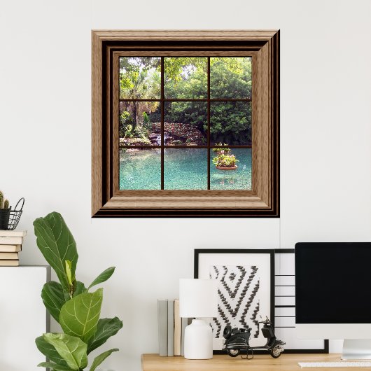 Faux Window Uitzicht Peaceful Water Garden Zen Poster (Thuiskantoor)