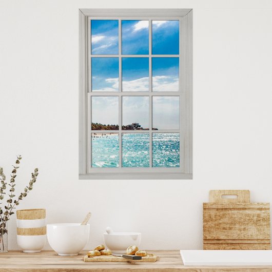 Faux Window White Wood Window Lijst Caraïbisch Uit Poster (Keuken)