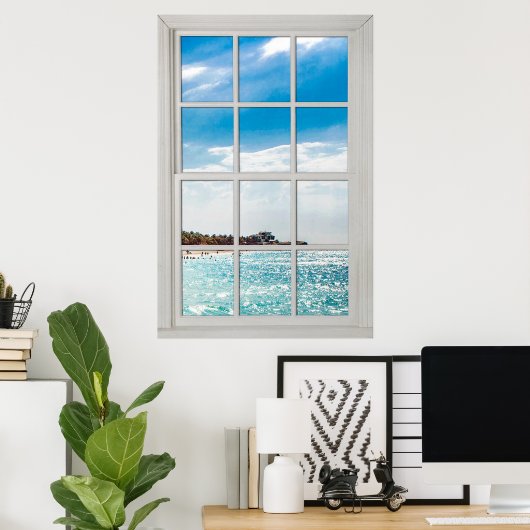 Faux Window White Wood Window Lijst Caraïbisch Uit Poster (Thuiskantoor)