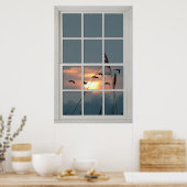 Faux Window White Wood Window Lijst Flock of Birds Poster (Keuken)
